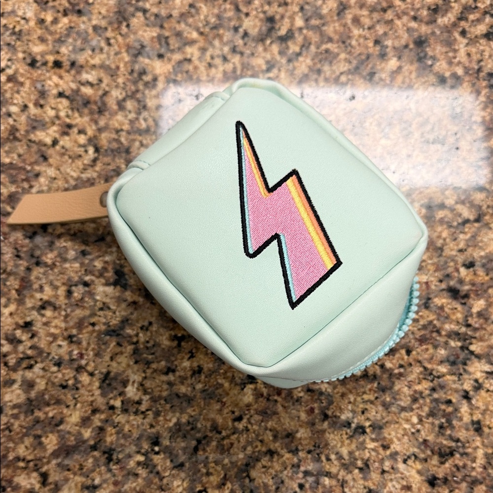 Rare Mint Green travel Accessory Pouch for charging cables. Lightning Bolt